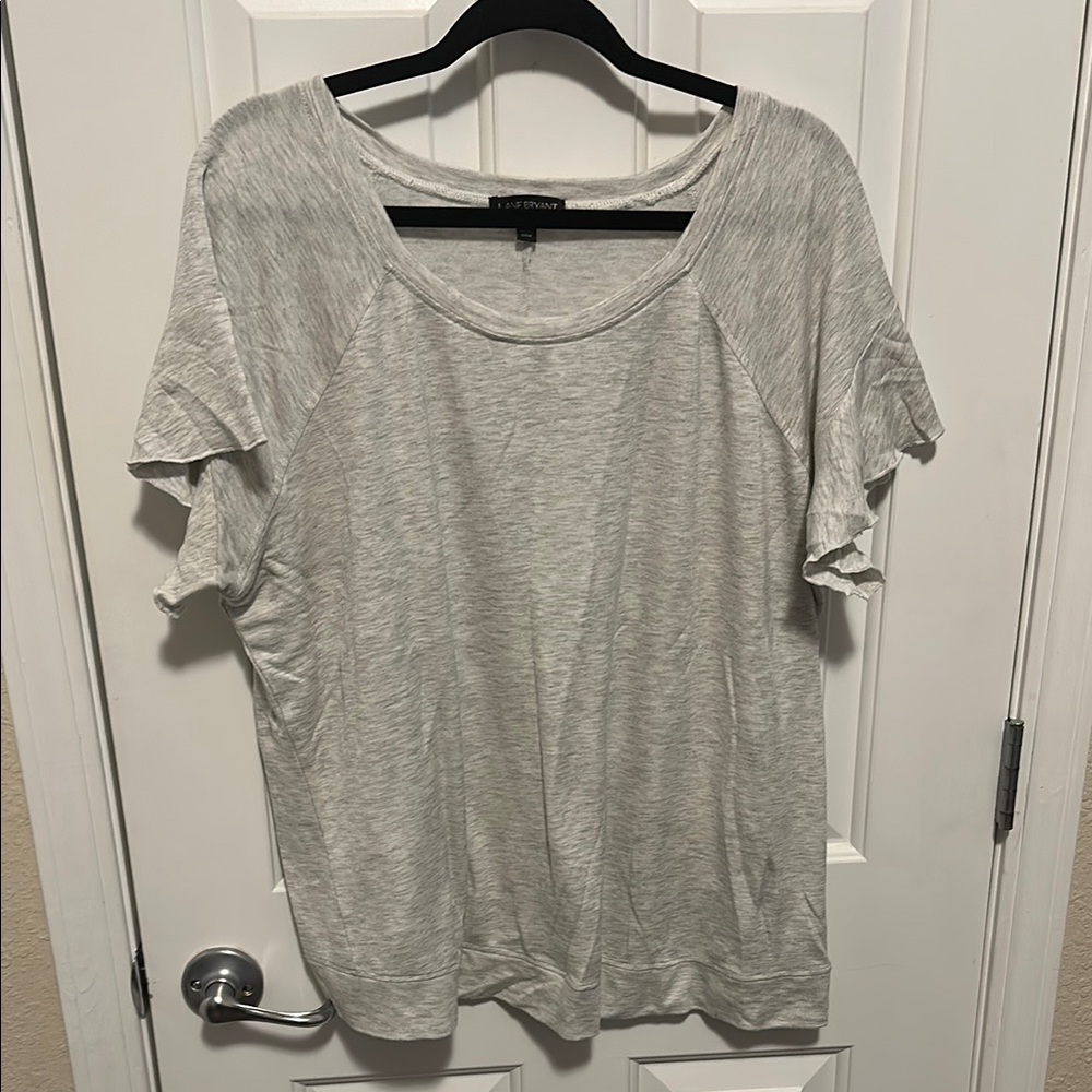 Lane Bryant Gray Ruffled Scoop Neck Tee